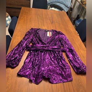 Women’s purple sequin romper from Cider, size large, new with tags